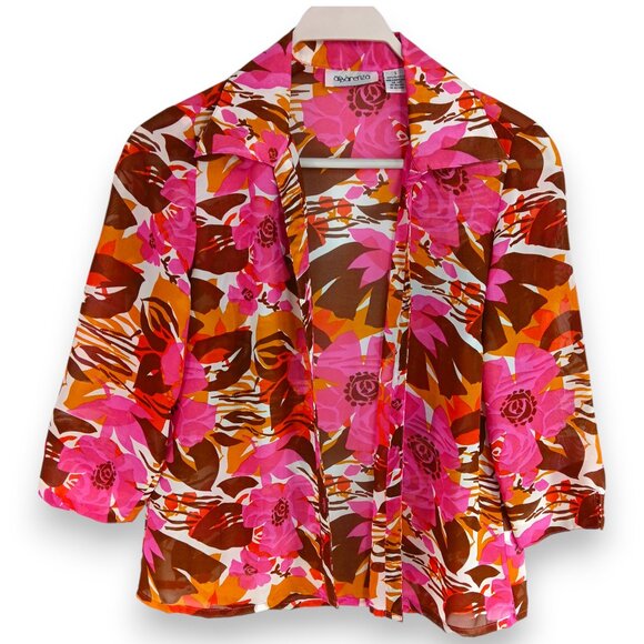 Apparenza- Women's 2 piece Top-SMALL-Tank & Blouse- Light-Floral-Pink-Cream - Picture 5 of 13